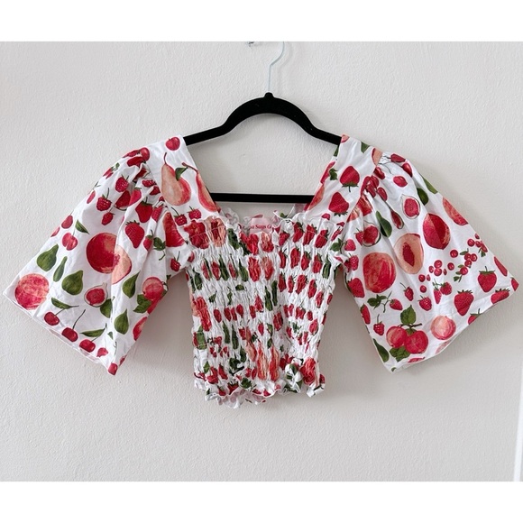 Lisa Says Gah Tops - Lisa Says Gah Toni Fruit Print Smocked Crop Top